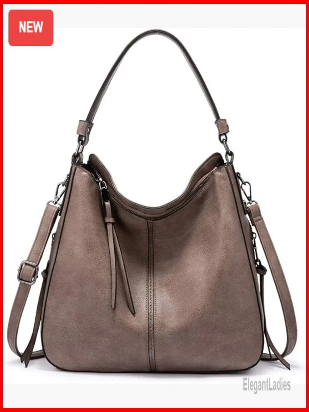 Large Faux Leather Hobo Crossbody Bag with Adjustable Strap and Multiple Pockets